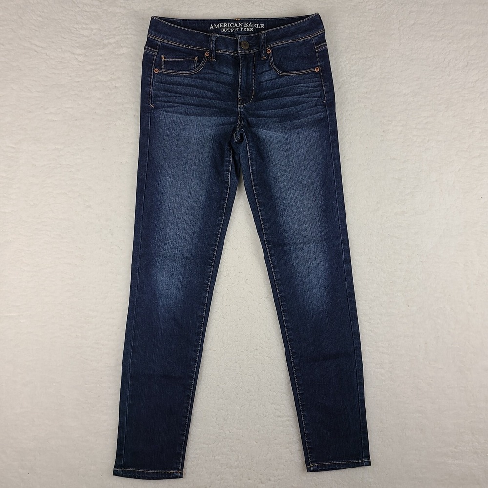 American Eagle Jeans Womens 4 Blue Super Skinny‎ Stretch Dark Wash Denim